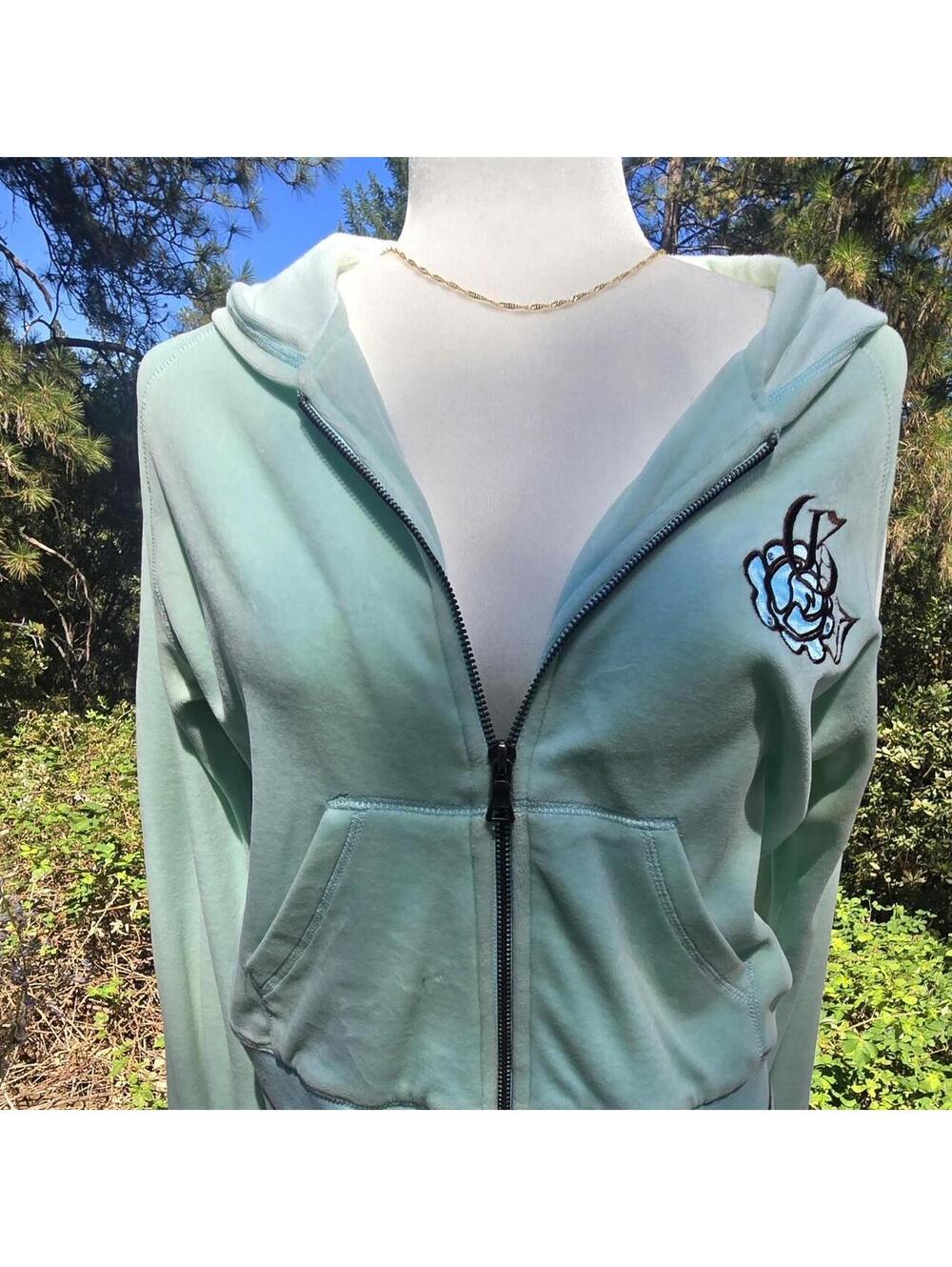 Vintage Guess Jeans teal zip up hoodie with embroidered logo.